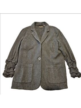 Women's T Tahari Gray Super Soft Knit Blazer with Ruched Sleeves S